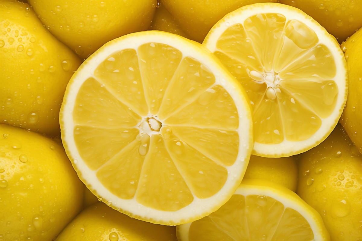 YELLOW, color psychology: a group of lemons with water drops on them