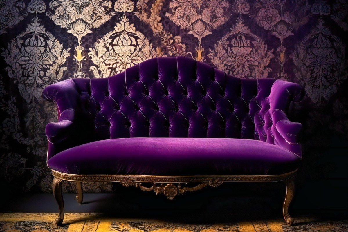 BLUE color psychology: Purple velvet upholstered pattern