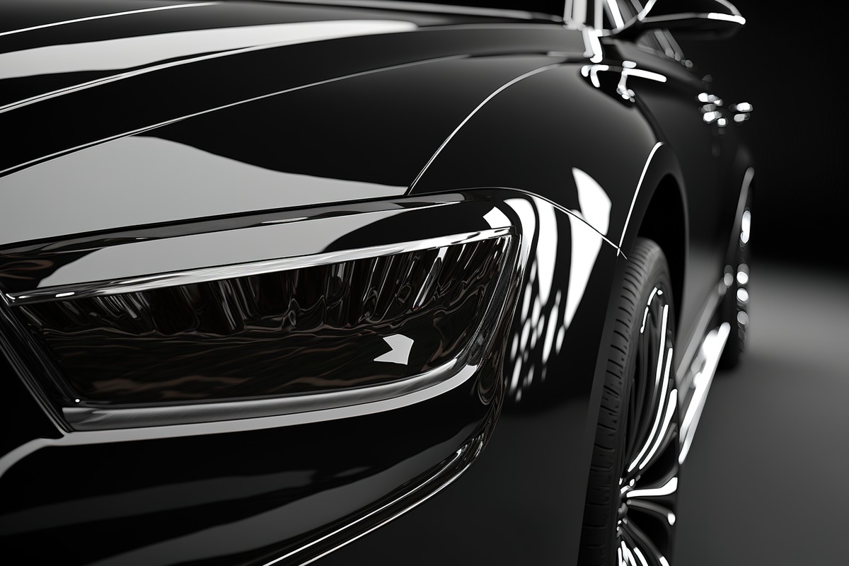 BLACK color psychology: Shiny black car polished with dark isolated background for website or print design
